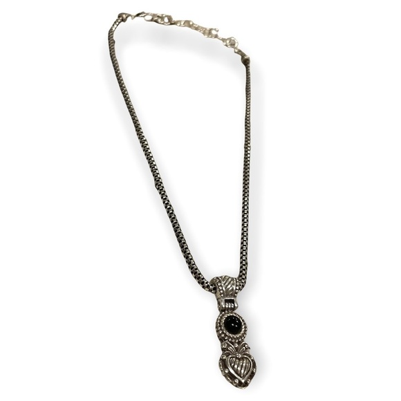 BRIGHTON silver Tone Snake Chain Black Onyx Heart Pendant Fashion Necklace - Picture 5 of 5